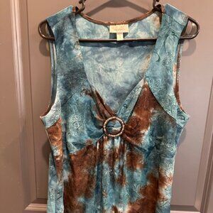Dressbarn Women's 2x Blue/Brown Sleeveless Tank Blouse